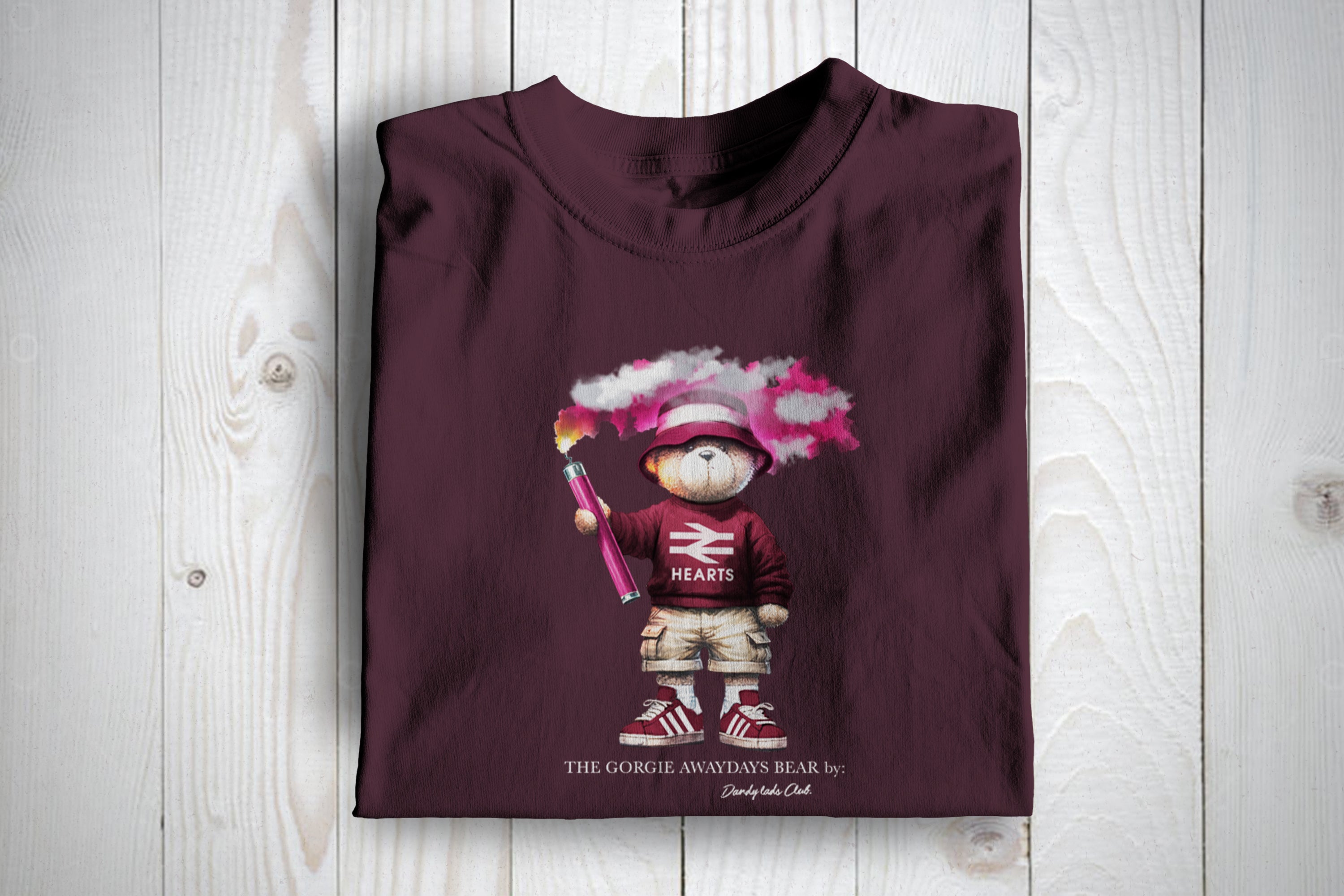 Hearts Inspired Awaydays Flare Bear Football Casuals Awayday T Shirt