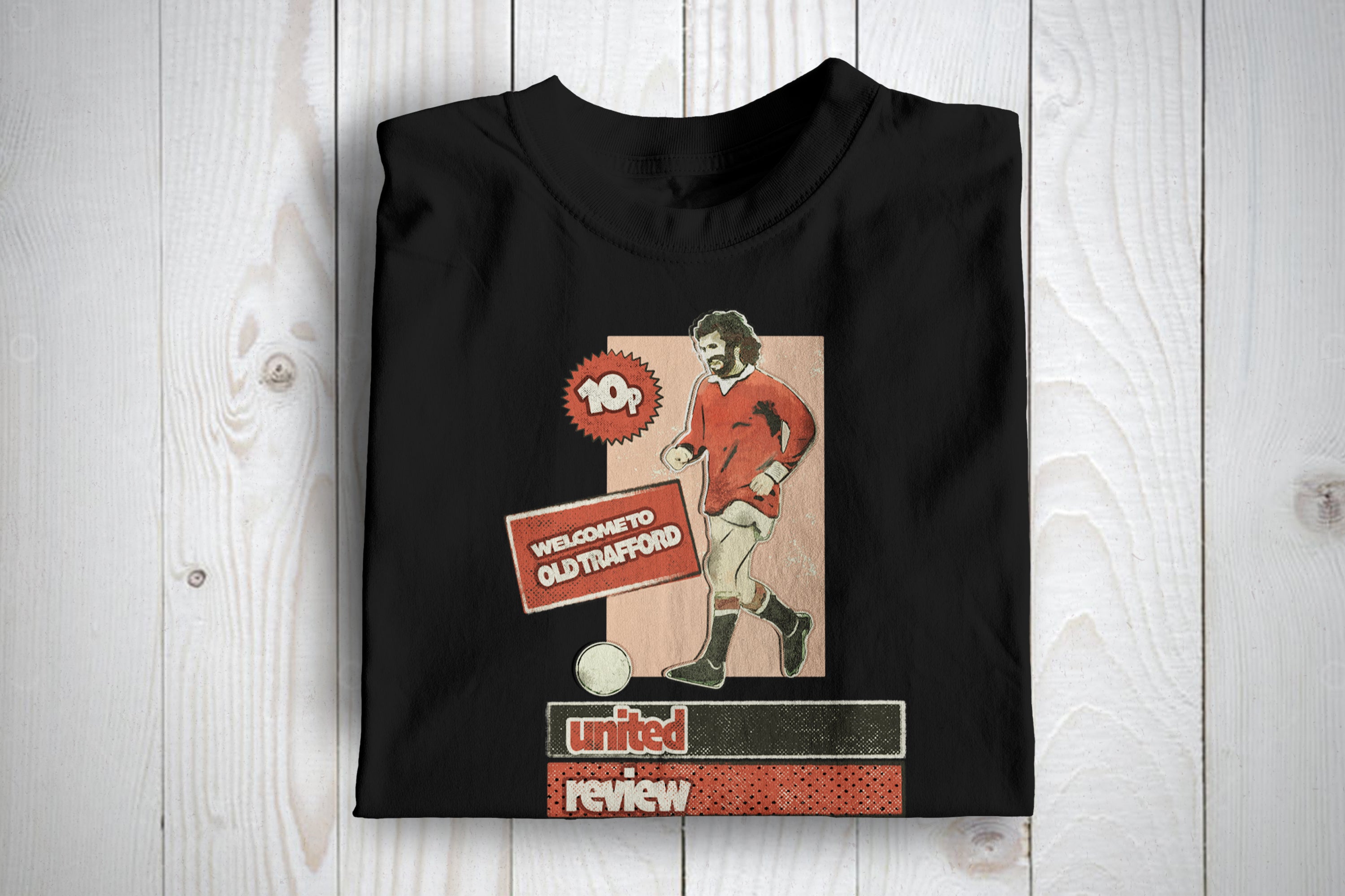 Man Utd Retro Programme Themed Football Awaydays T Shirt